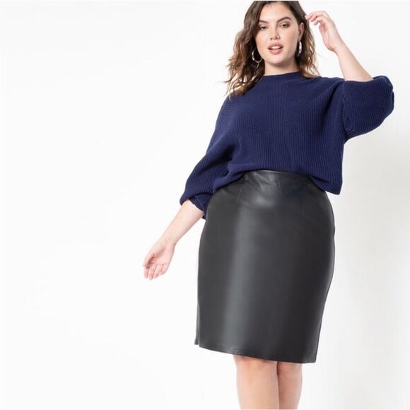NWT Eloquii High Waisted Black Faux Leather Pencil Skirt Plus Sz 22 - Picture 1 of 11